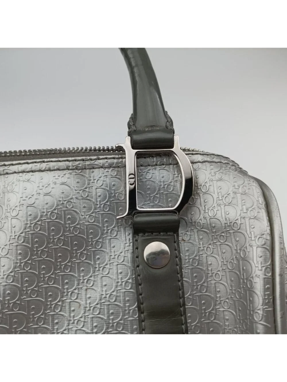 Dior Zucca Pattern Zucchino Glitter Logo Silver Gray Leather PZ Handbag